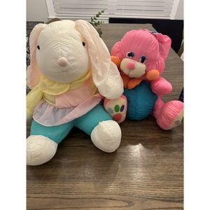 Vintage Gibson Greetings Easter Bunny Set of 2 Nylon Puffy  Stuffed Plush